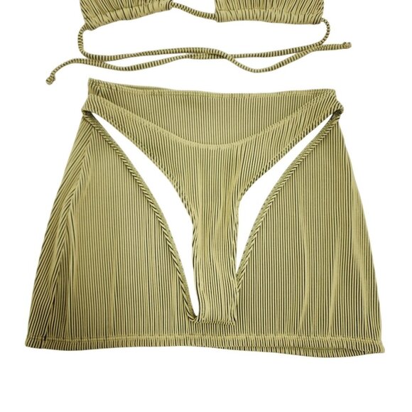 Striped Bikini Set With Triangle Swimsuit Top & Skirt Cover-Up Size M - Picture 5 of 7